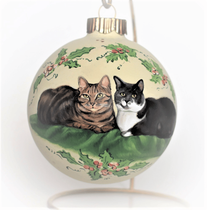 Christmas ornament, cat double portrait painting