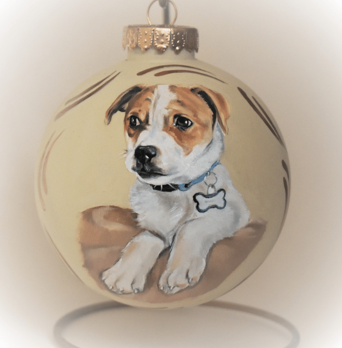 Dog portrait painting on ornament