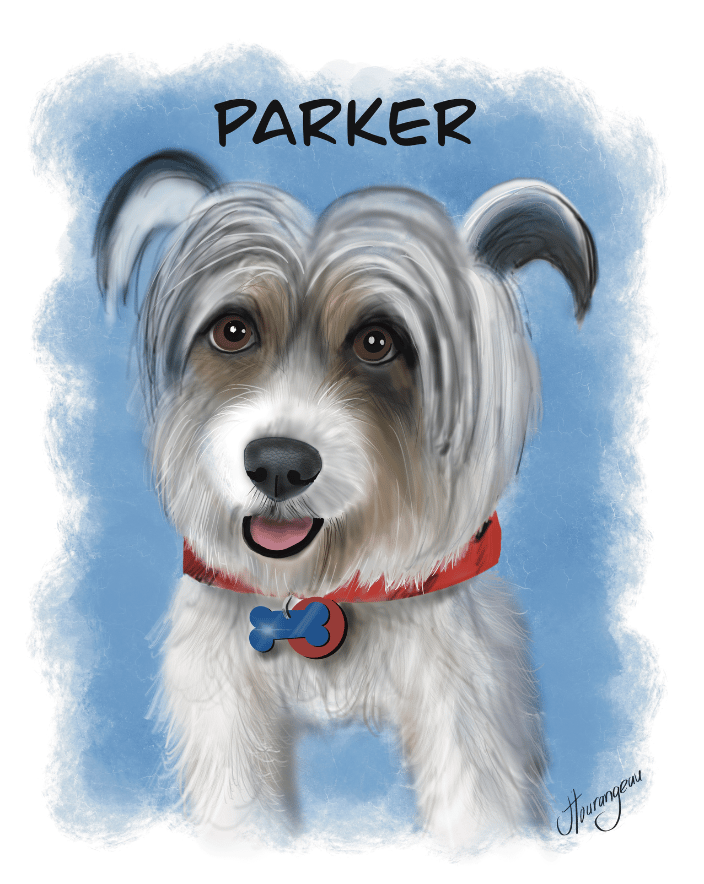 Unsure of breed, but likely terrier mix digitally painted portrait