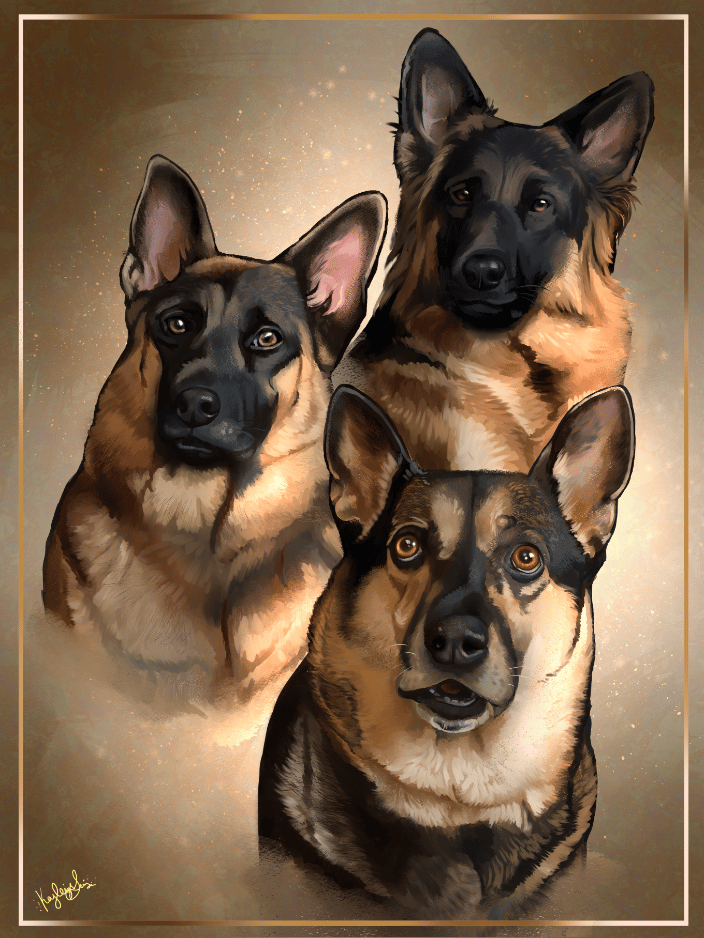 Digital Pet Portrait of German Shephereds