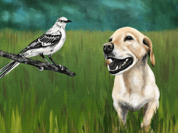 Pet portrait with mockingbird