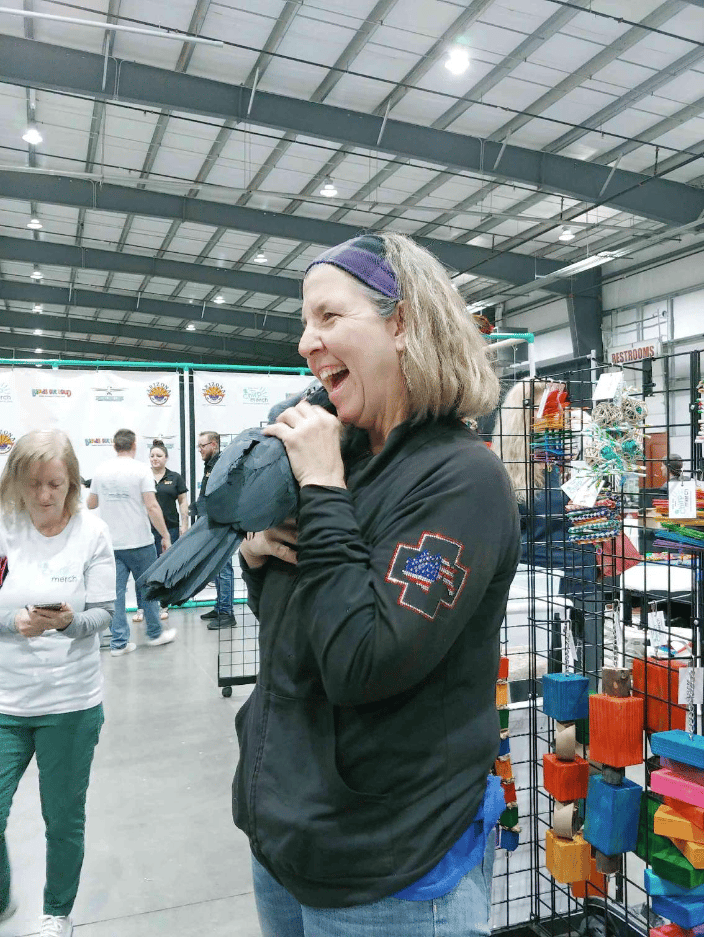 Teri Ann was at a Pet Expo as an exhibitor and this Parrot was calling to her from across the room, so naturally she had to say hi