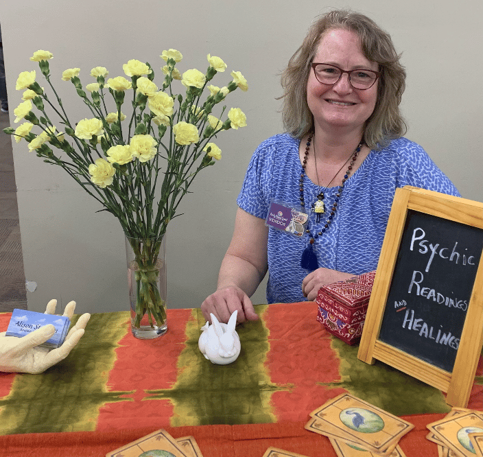 Alison Stanton doing psychic readings and healings at the Body Mind Spirit Fair