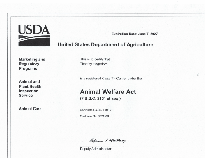 USDA Animal License