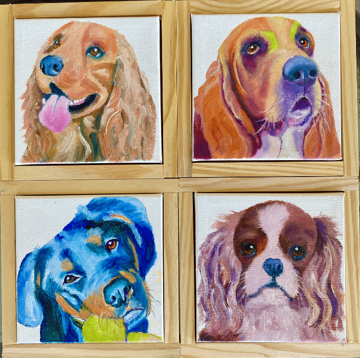 5"x5" colorful dog portraits for gifts