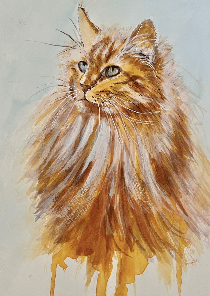 Watercolor painting of a cat