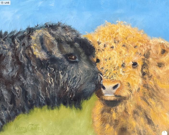 11x14 oil painting of young cows