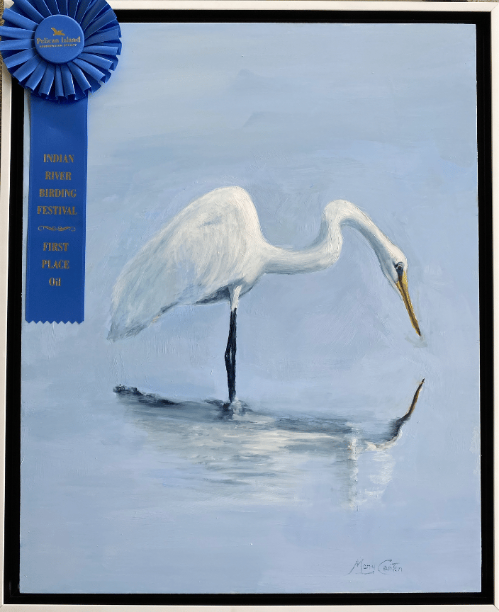 16x20 oil painting of egret, first place oil