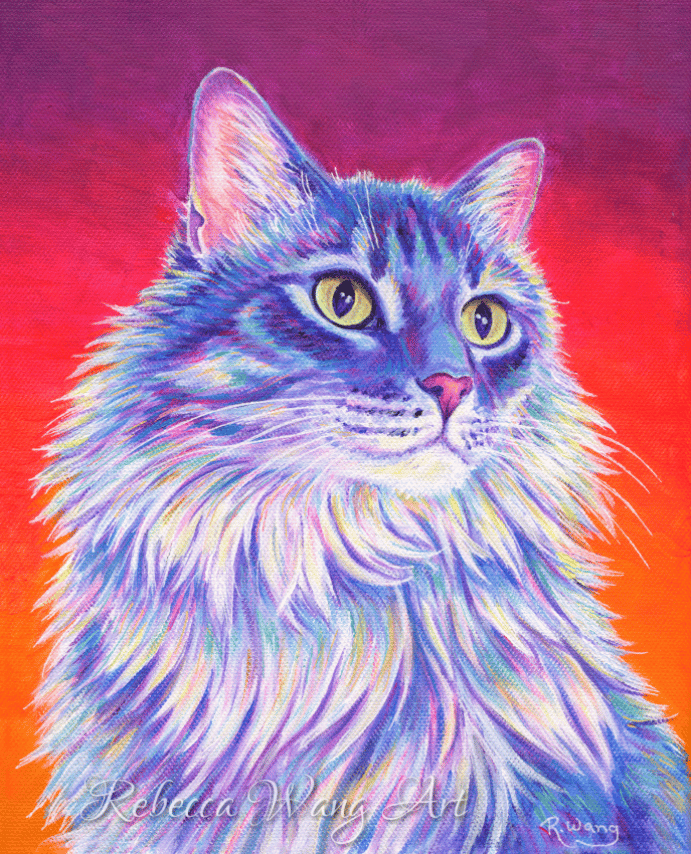 Colorful portrait of a longhaired tabby cat