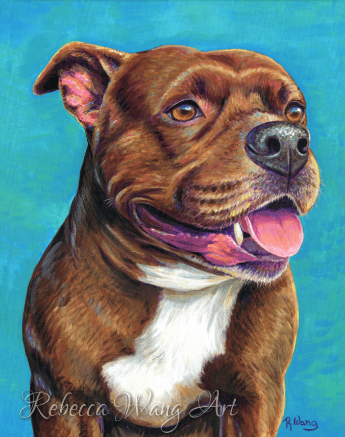 Painting of a Staffordshire Bull Terrier dog
