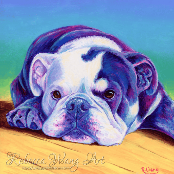 Colorful painting of an English Bulldog