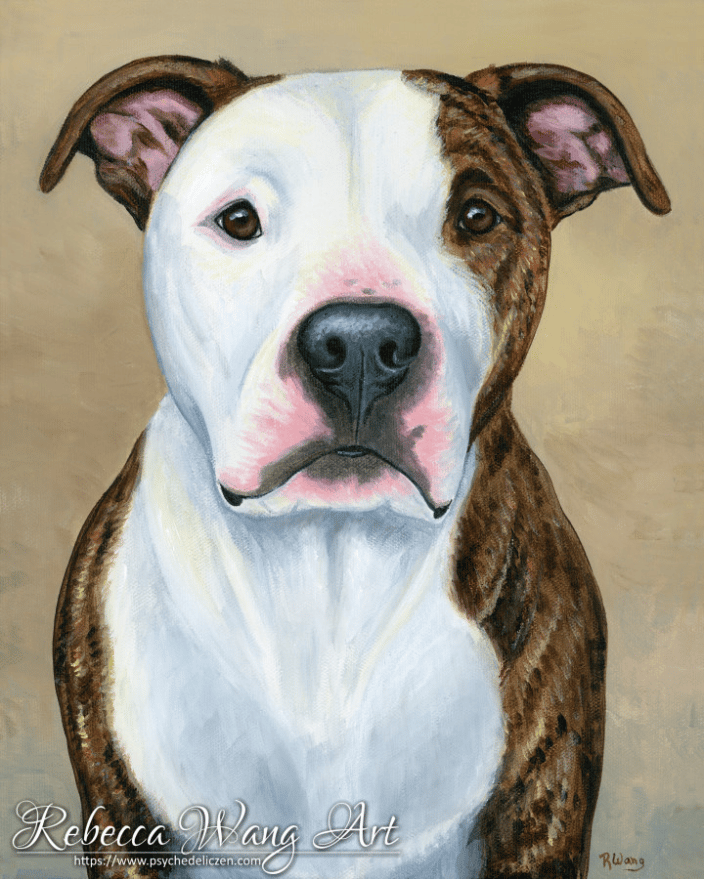 Painting of a pit bull terrier dog