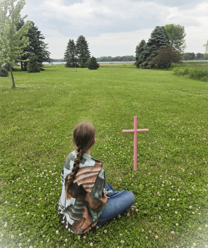 She sits as she remembers those precious memories of her pet baby.  EC Powder Pink in a small size.