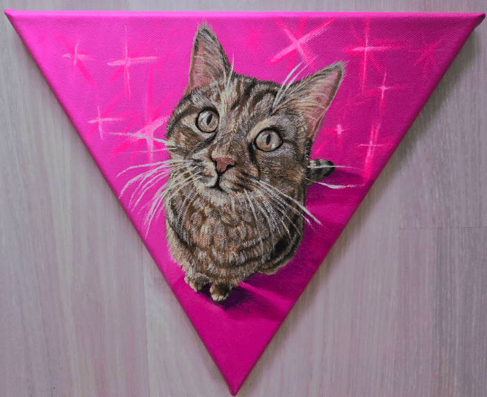 Cat portrait on 12" triangle canvas