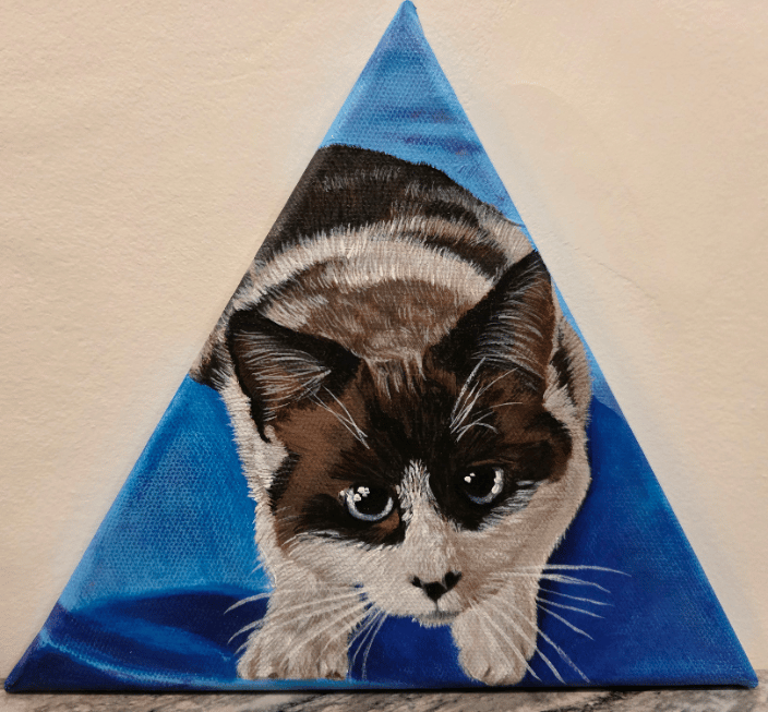 Cat portrait on 8" triangle canvas