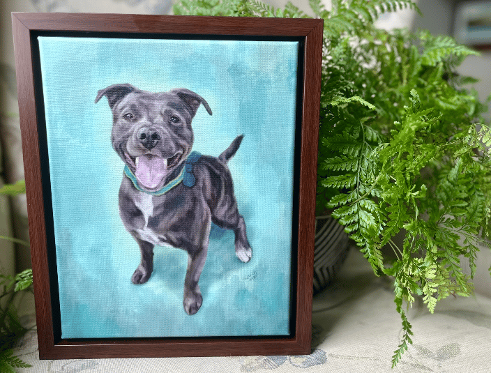 Wood framed canvas joyful pitbull