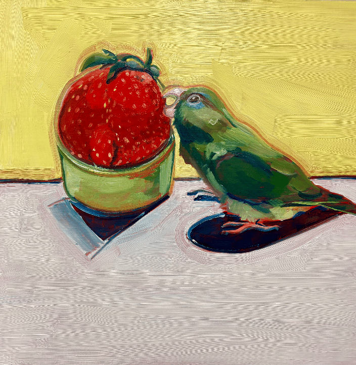 Spectacled Parrotlet with Strawberry