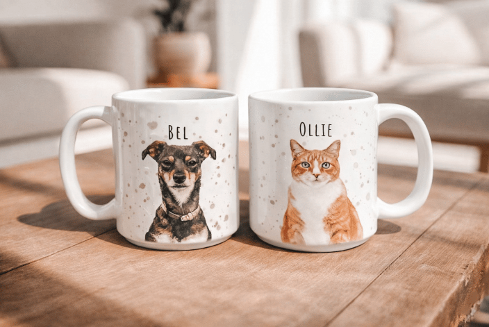 Custom pet portrait mug