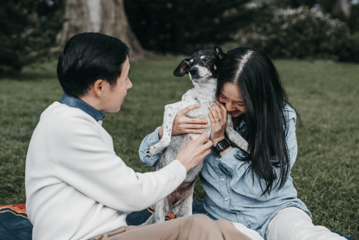 Lucky and her wonderful humans at Alamo Square park in San Francisco