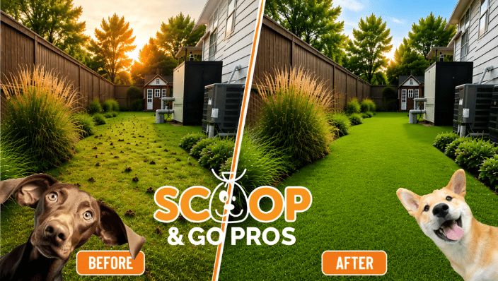 Before and after dog waste cleanup, Colorado yard