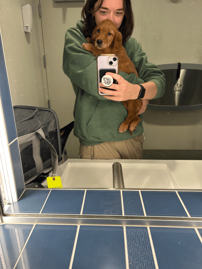 A quick snuggle break with a client