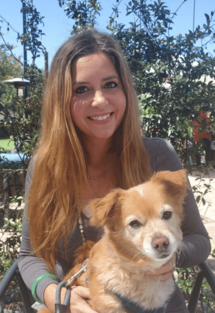 Kate doing an energy healing session on a dog